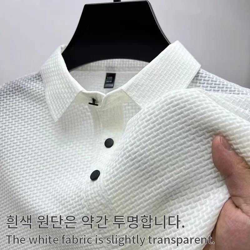 Sports Shirt 2026 Summer New Mens Lop-up Hollow Short-sleeved Polo Tee Shirt Ice Silk Breathable Business Fashion