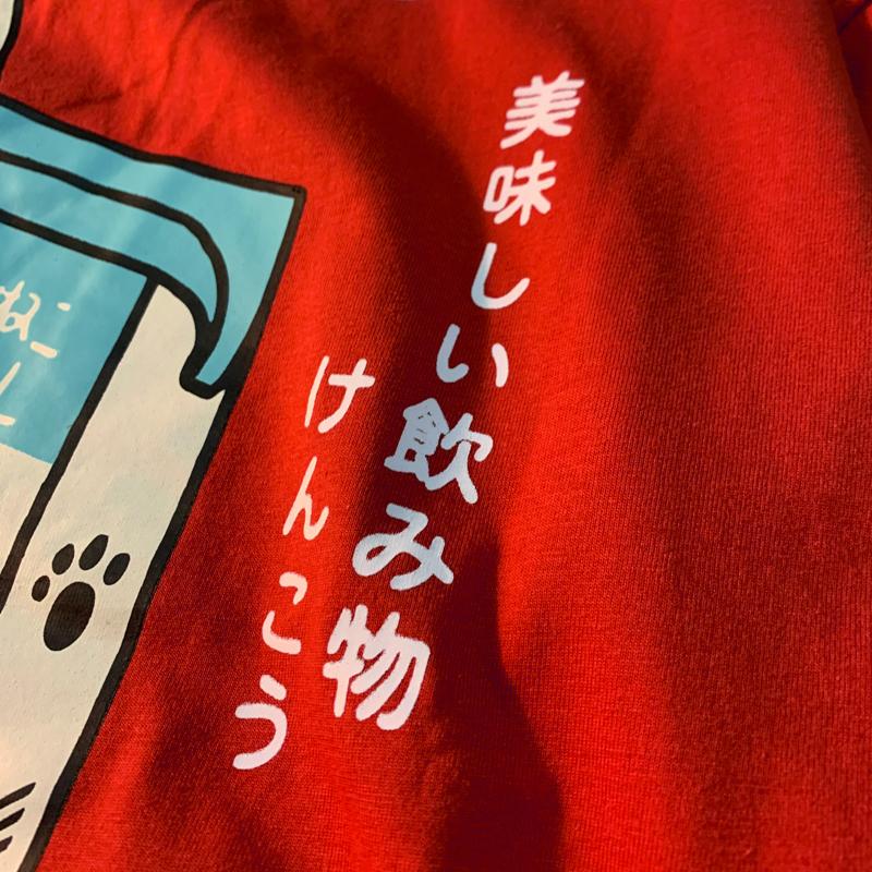 Cute Japanese Cat Print Oversized T-shirt Women Men Short Sleeve Loose Casual Tee Shirt Streetwear