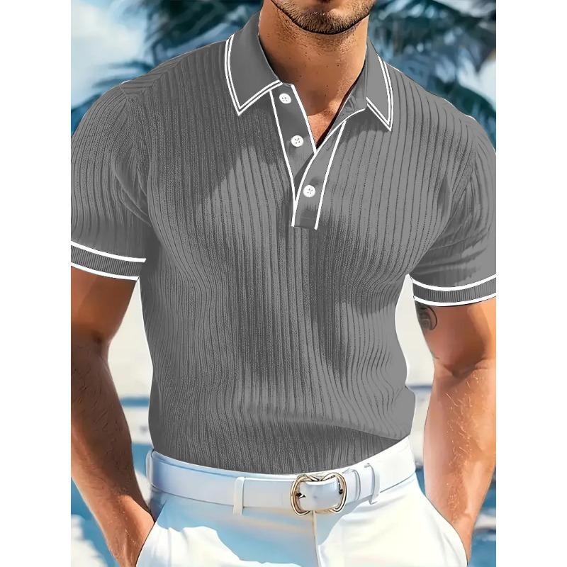 Sports Shirt New Mens Short Sleeved Summer Color Blocked Striped Lapel Polo Shirt for Summer