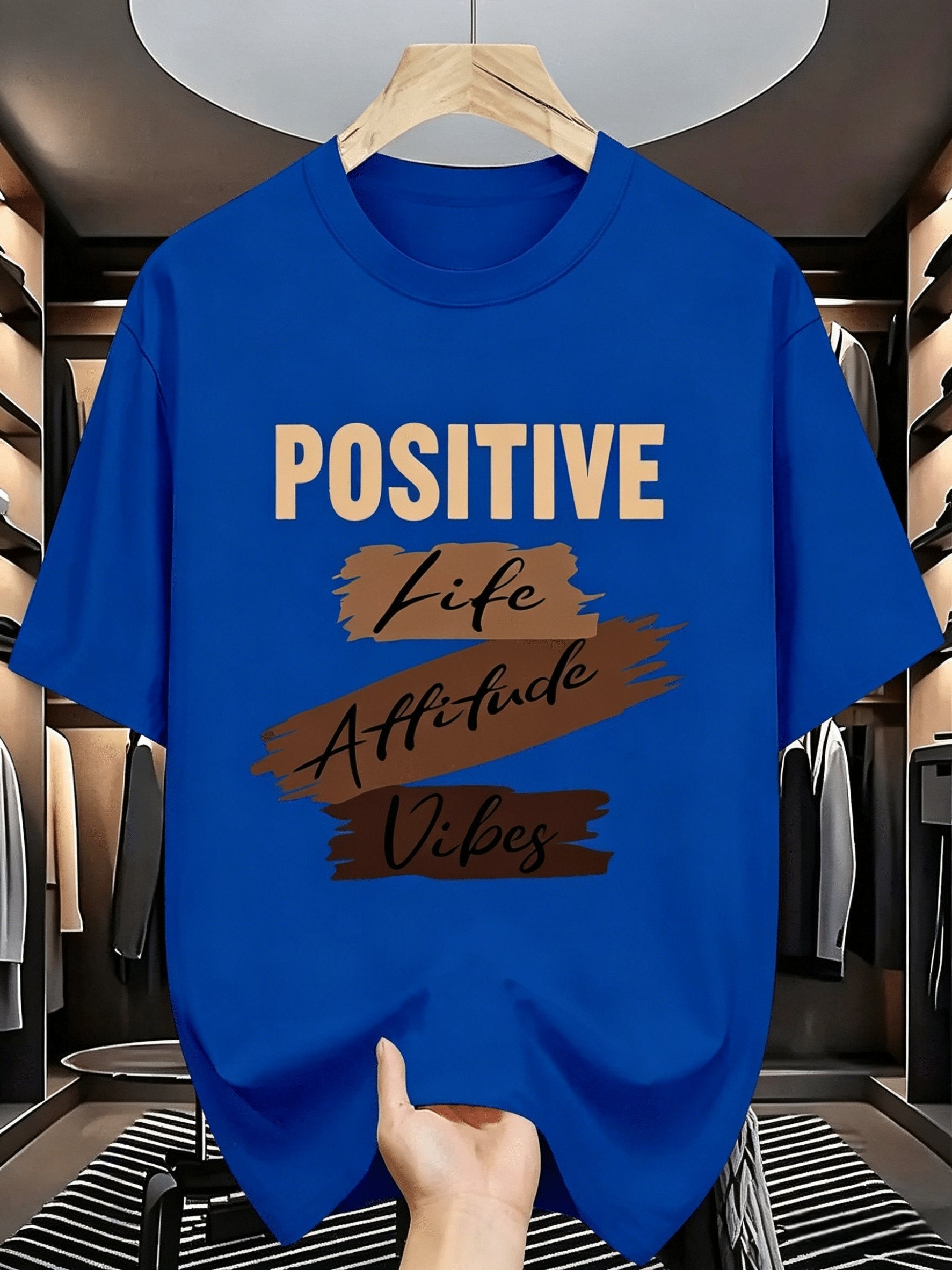 Sports Shirt Pure Cotton Positive Energy Print T-Shirt with 8 Color Options - Loose Fit Unisex Short Sleeve
