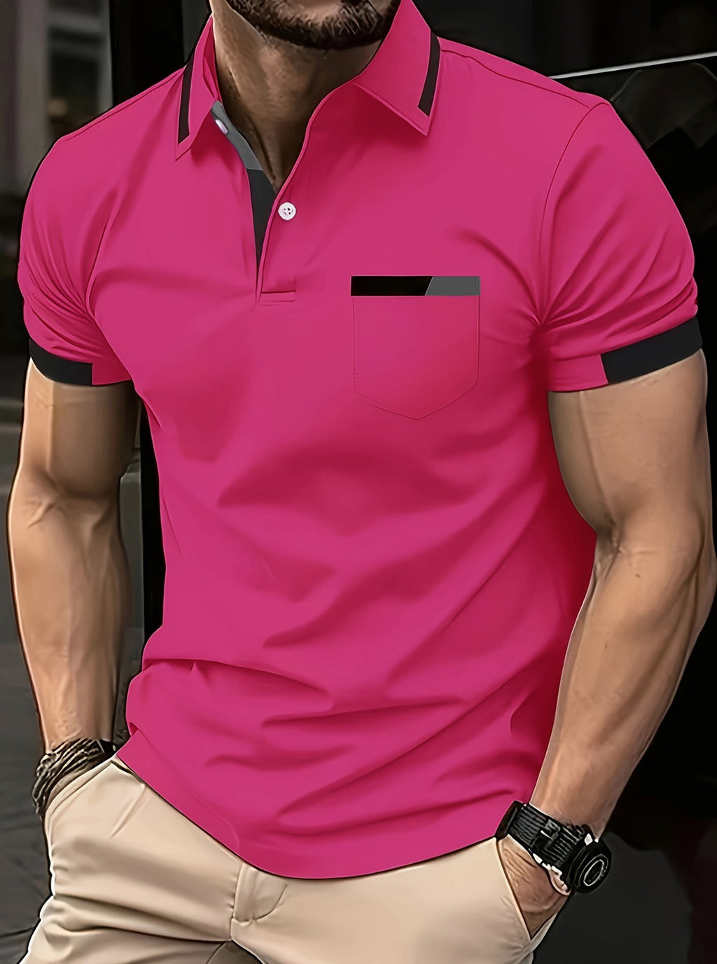 Sports Shirt Mens Summer Casual Color-Blocked Polo Shirt Mature and Elegant Mens Polo Shirt Suitable for