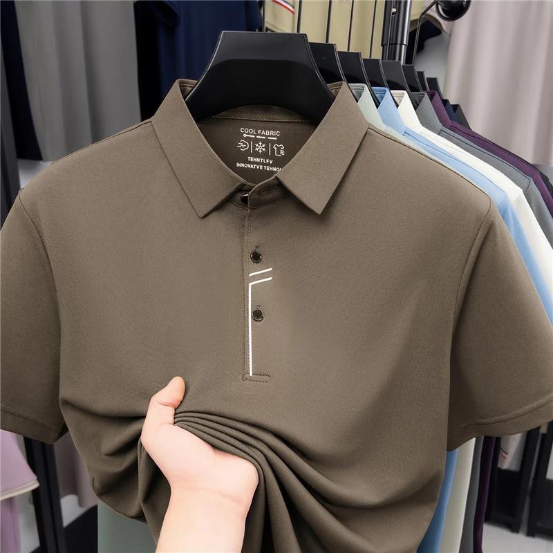 Sports Shirt 2026 New Mens Cool Fabric Polo Shirt Wrinkle Resistant Quick Dry Short Sleeve Top For Office And