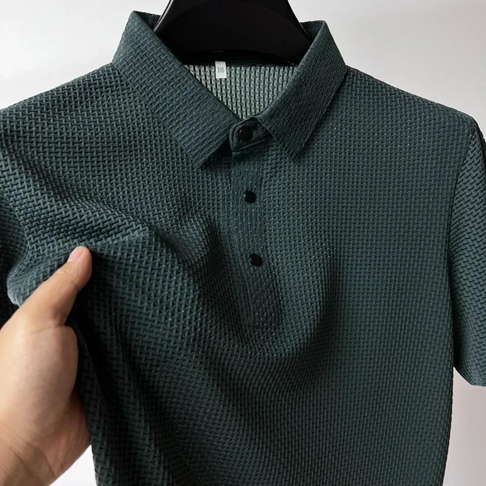 Sports Shirt 2026 Summer New Mens Lop-up Hollow Short-sleeved Polo Tee Shirt Ice Silk Breathable Business Fashion