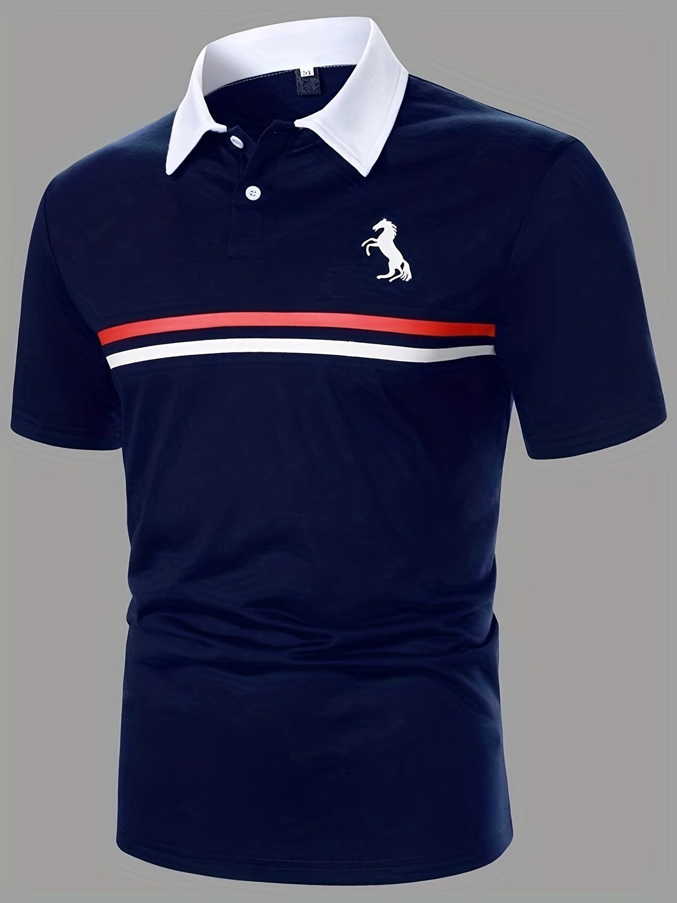 Sports Shirt 2026 Summer New Style Mens Polo Shirt - 3D Trendy Stripes with Little Horse Print - Casual