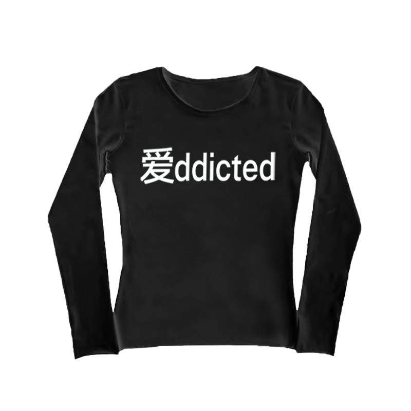 Gothic letter long T-shirt round neck retro rock grunge punk Y2K top versatile slim urban casual