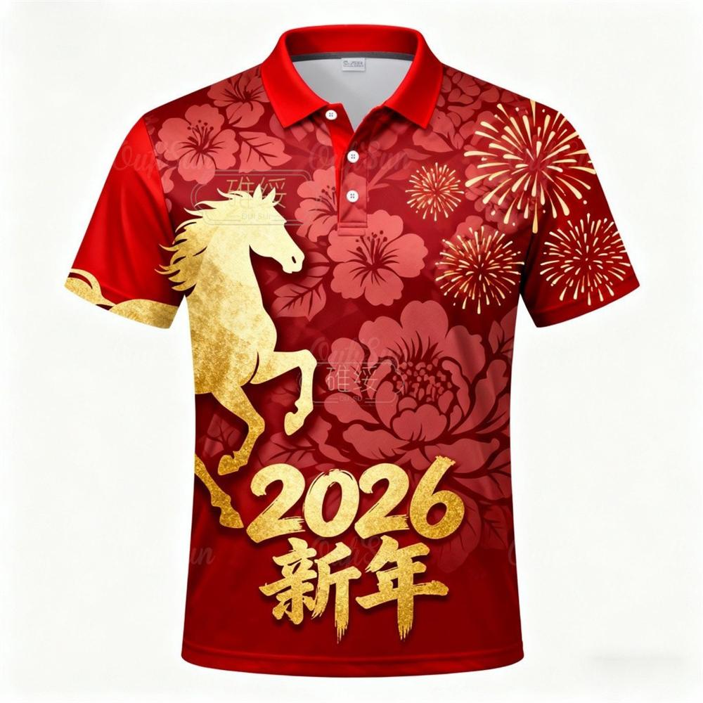 Sports Shirt 2026 Happy New Horse Year Print Polo Shirt Festival Gift Funny Personality Street Personality Horse