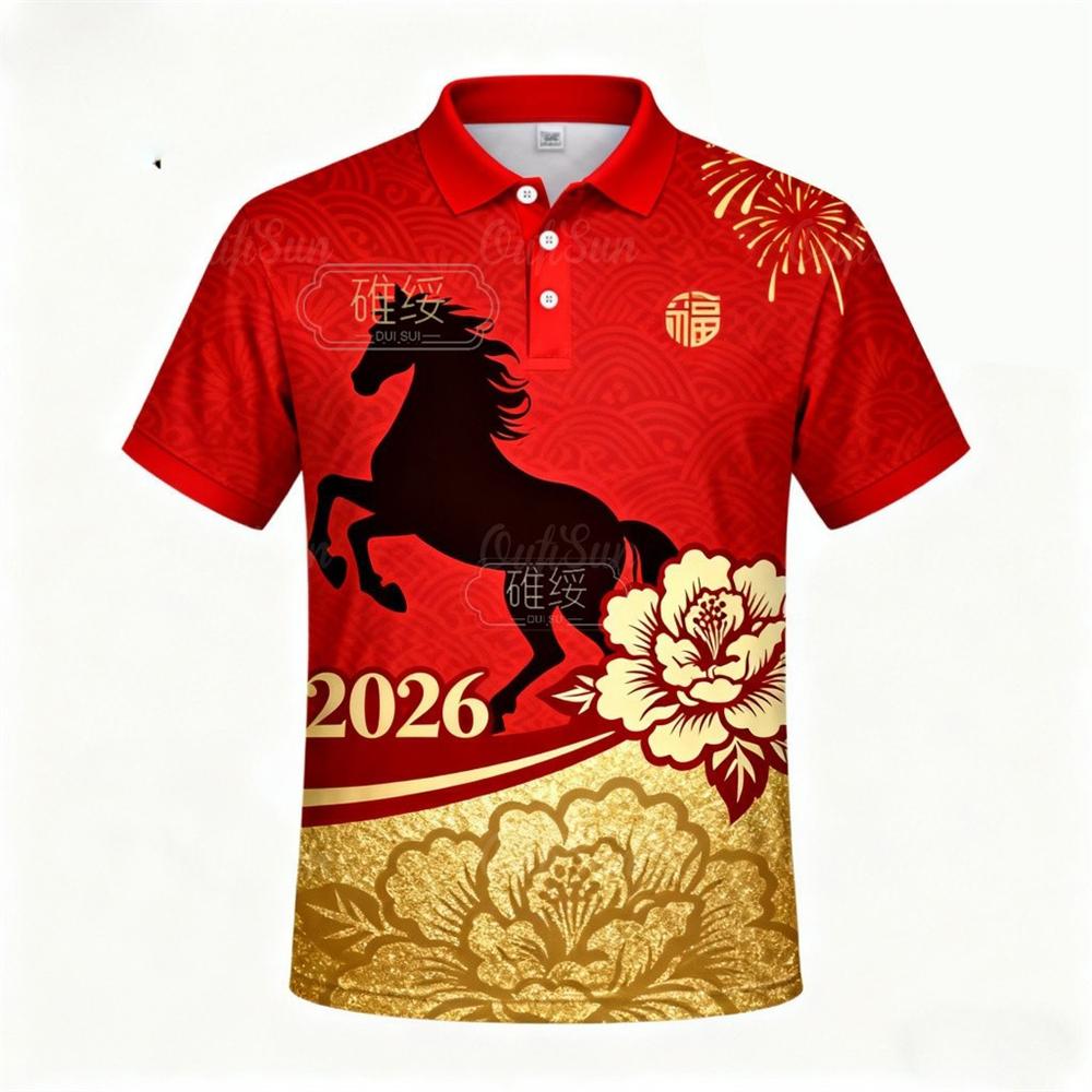 Sports Shirt 2026 Happy New Horse Year Print Polo Shirt Festival Gift Funny Personality Street Personality Horse