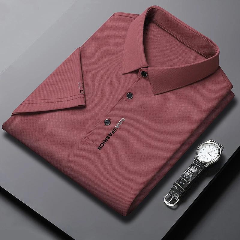Sports Shirt Mens Short Sleeve Solid Color Polo Shirt Breathable Comfortable Elastic Top New Arrivals Casual