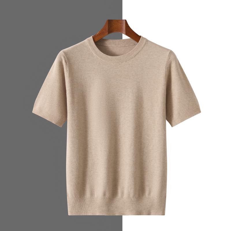 Sports Shirt 2026 Spring/Summer New Round Neck Short Sleeve Mens Wool Knitted T-shirt Loose Large Sweater Casual