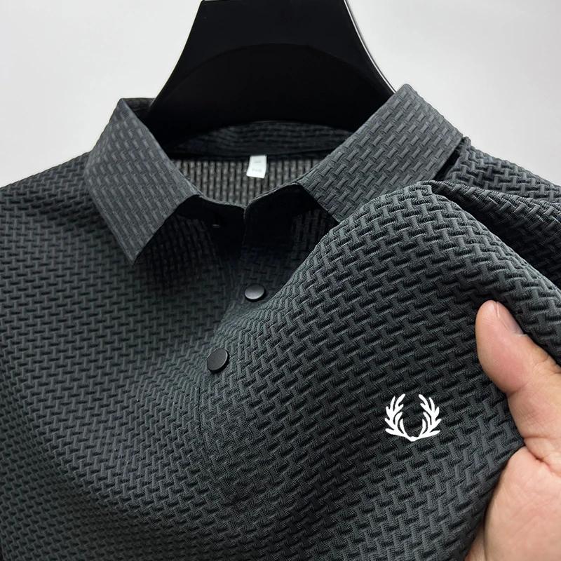 Sports Shirt Summer 2026 Mens Business Casual Solid Color Polo Shirt Breathable Bone Flower Design Short Sleeve
