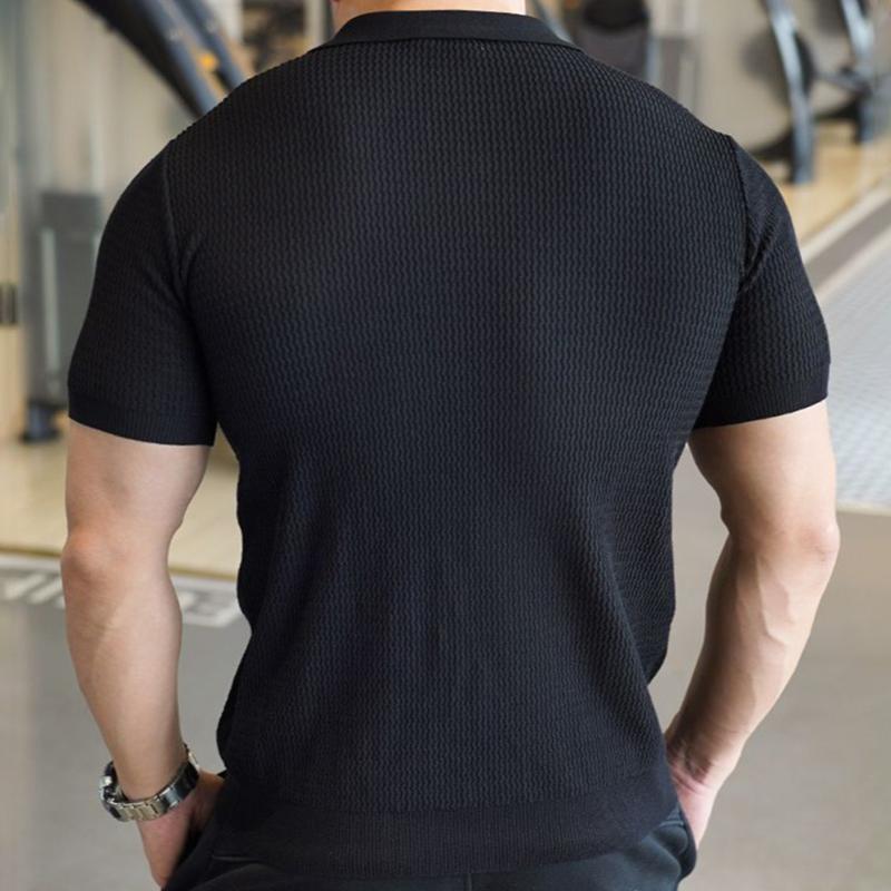 Sports Shirt Mens Knitted Business Polo Shirt Summer Ice Silk Breathable Elastic Slim Fit Solid Color Lapel Short