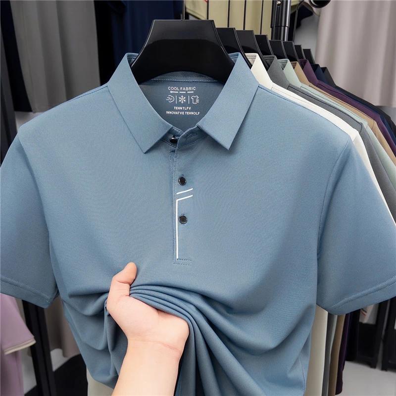 Sports Shirt 2026 New Mens Cool Fabric Polo Shirt Wrinkle Resistant Quick Dry Short Sleeve Top For Office And