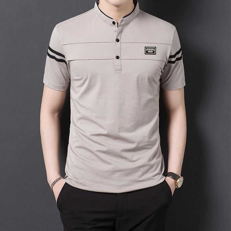 Sports Shirt Mens Fashion Summer POLO T-shirt Casual Cotton Breathable Top Stand Up Neck Short Sleeve Korean