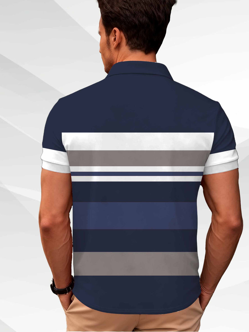 Sports Shirt 2026 Summer New Style Mens Short-Sleeved Polo Shirt with 3D Stripes Pattern Print - Street Casual