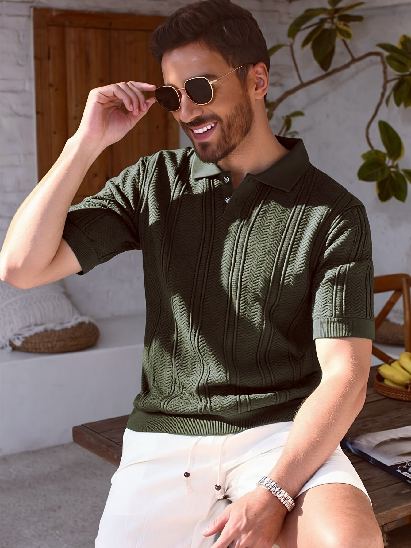 Sports Shirt New 2026 Knitted Polo Shirt - Twisted Knit Texture Mens Summer Casual Collar Short Sleeve Buttoned