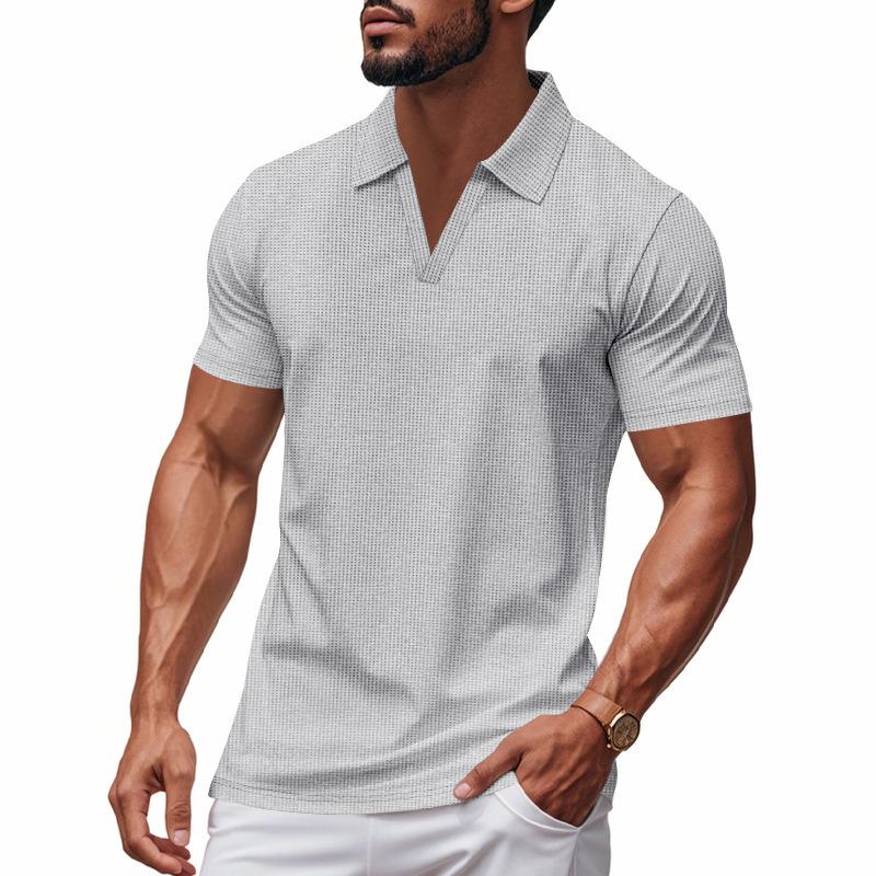 Sports Shirt 2026 Summer New Polo Collar Casual Fashion Mens Clothing Waffle Short Sleeve Solid Color Casual V
