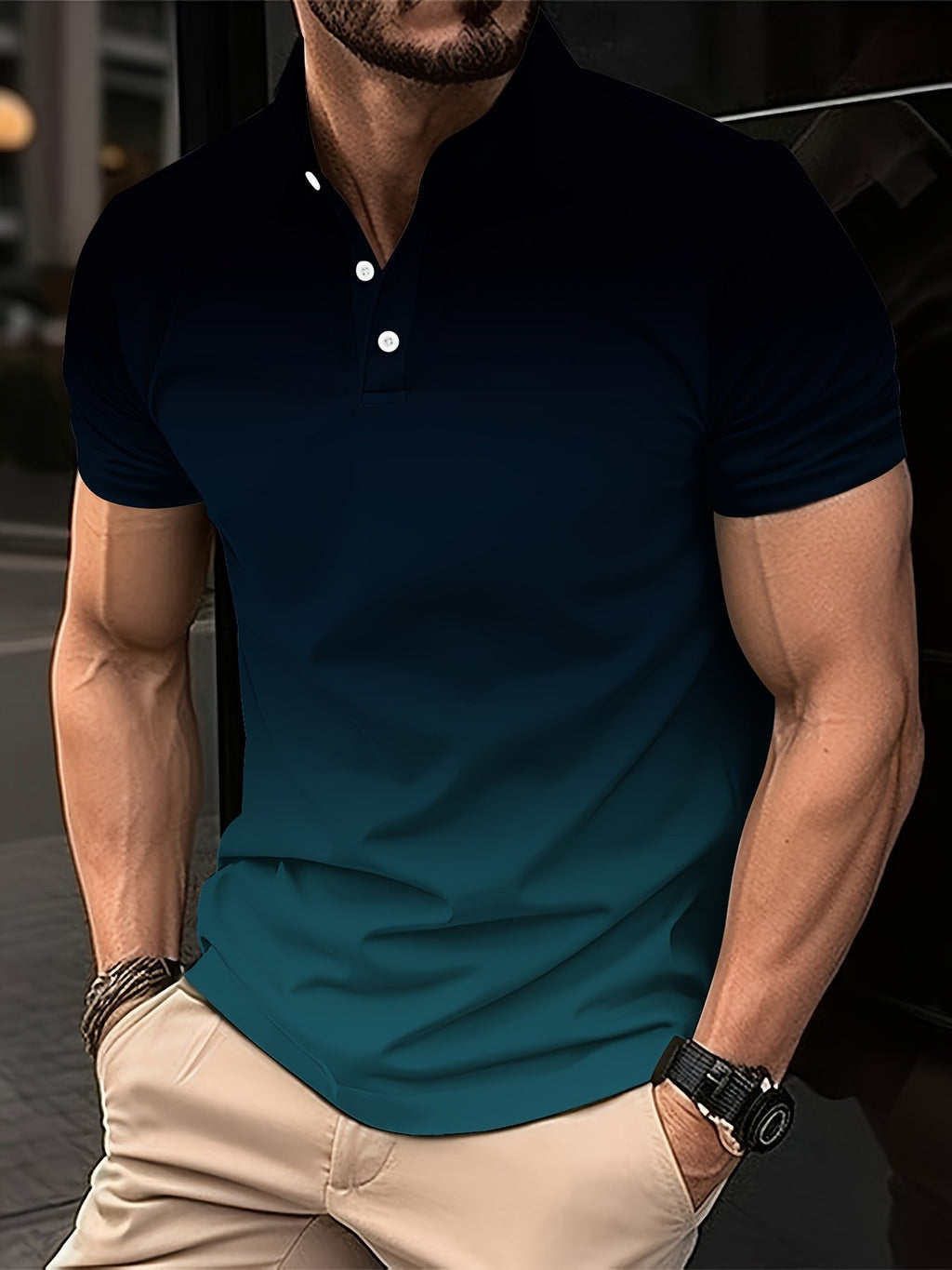 Sports Shirt 2026 Summer Mens Fashion Gradient Polo Shirt with Flip Collar and Short Sleeve Design Casual and