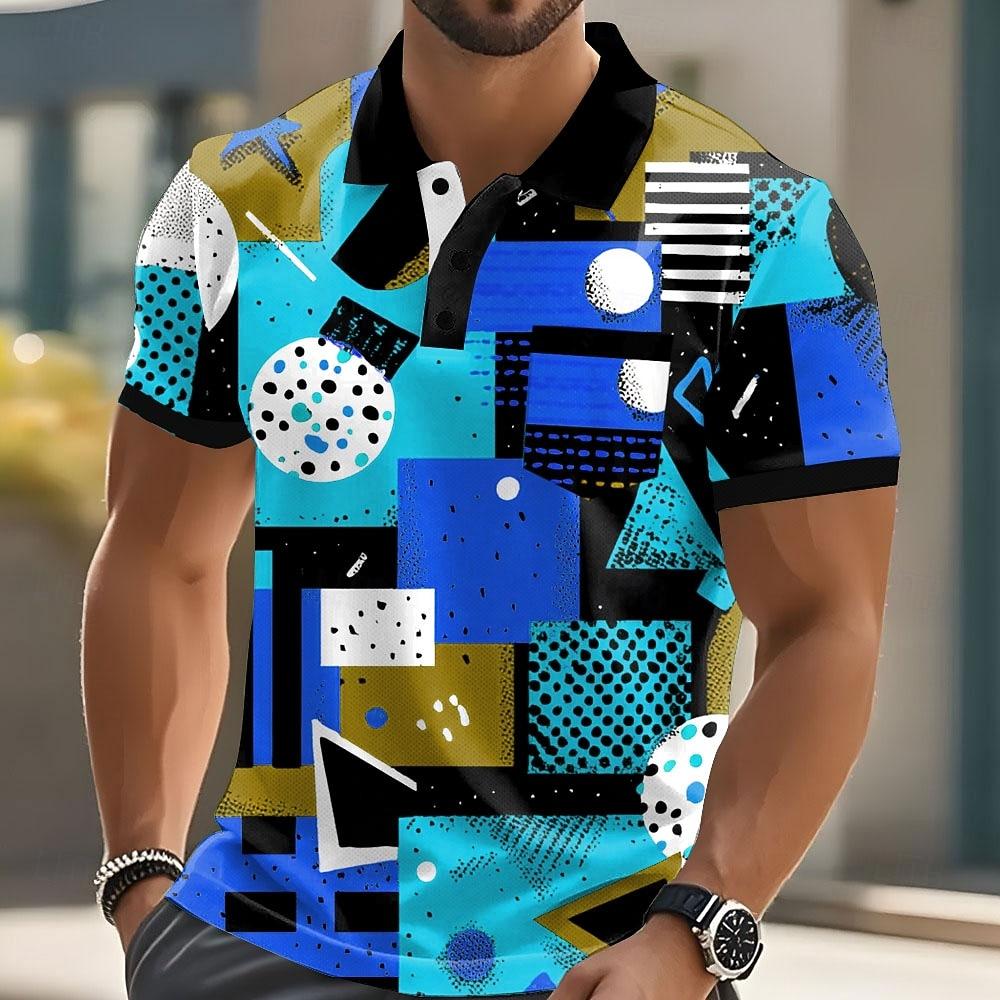 Sports Shirt Mens Short Sleeve Polo Shirt Polyester Breathable Summer Fashion Versatile Printed Lapel Mens