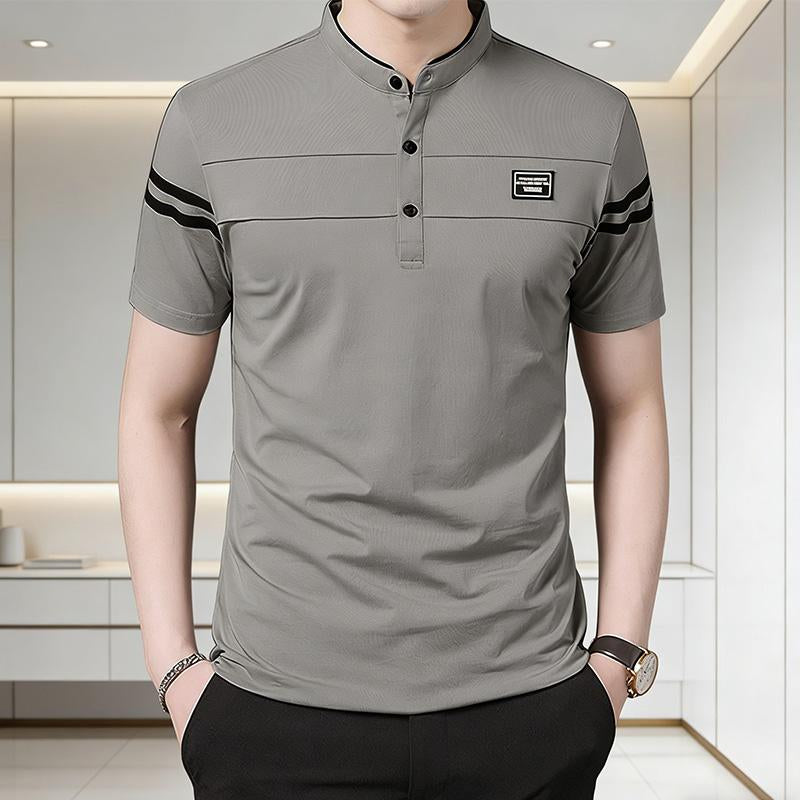 Sports Shirt Mens Fashion Summer POLO T-shirt Casual Cotton Breathable Top Stand Up Neck Short Sleeve Korean