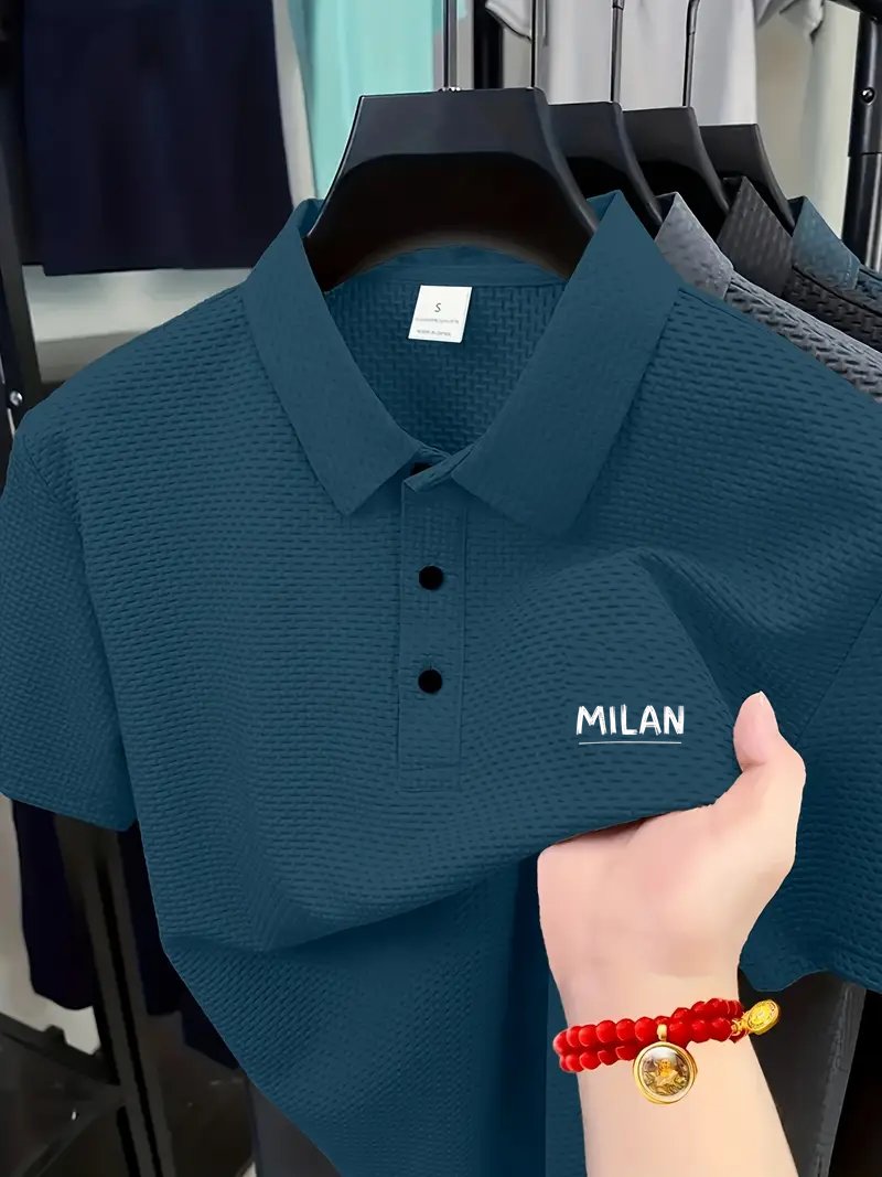 Sports Shirt 2026 Mens Fashion Polo Shirt Casual Loose Fit Versatile Retro Solid Color Lapel Button-Up Shirt