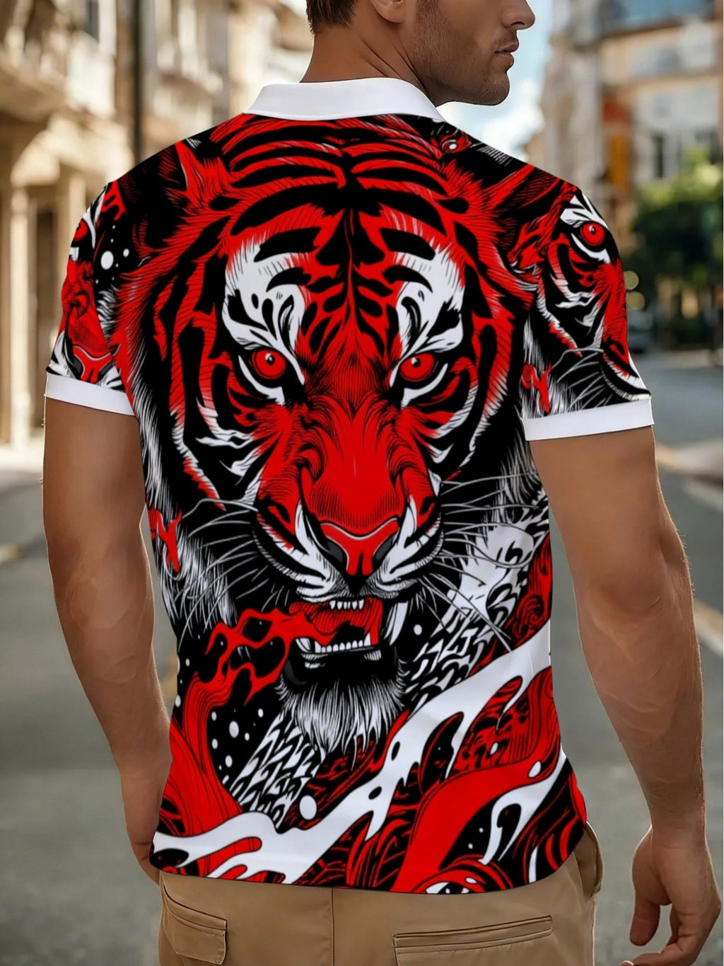 Sports Shirt 2026 Summer New Mens Polo Shirt Printed Design - No Texture Mens Polo Shirt with Bold Tiger Pattern