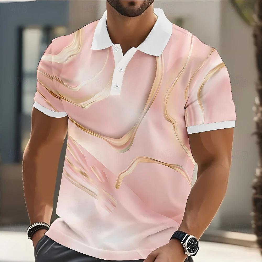 Sports Shirt Mens Abstract Geometric Polo Short Sleeve Shirts Lapel Business Casual Athleisure Daily Wear 3D