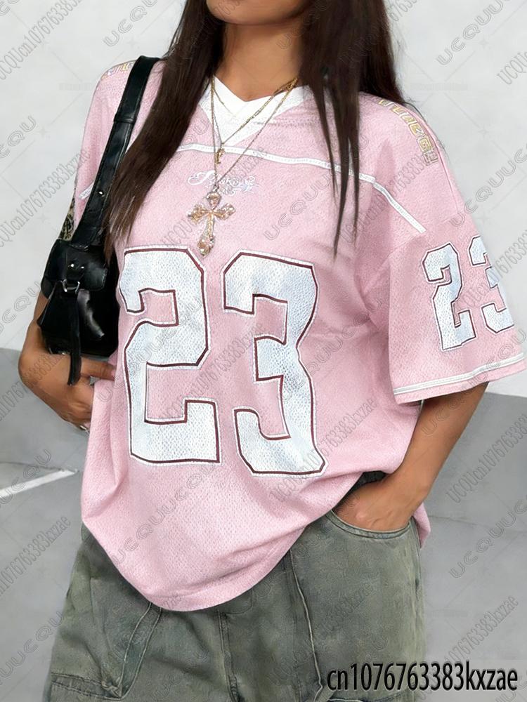 2026 Summer Black Speed 23 Printed T-Shirt For Women V-Neck Short Sleeve Sports Football Jersey Y2K