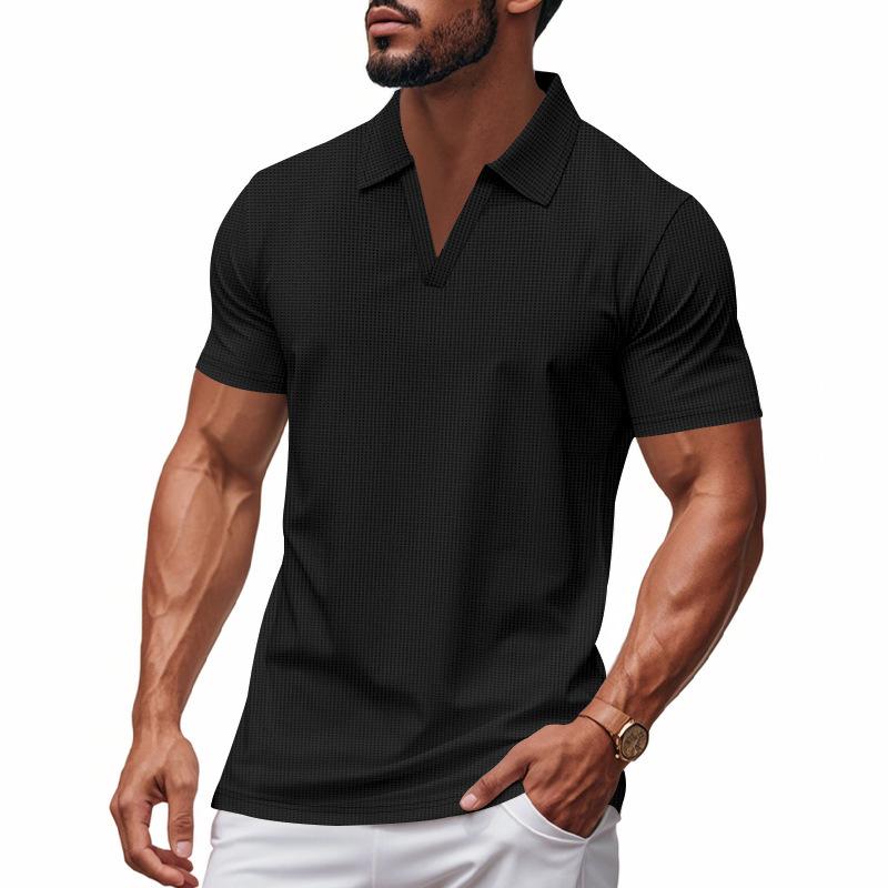 Sports Shirt 2026 Summer New Polo Collar Casual Fashion Mens Clothing Waffle Short Sleeve Solid Color Casual V