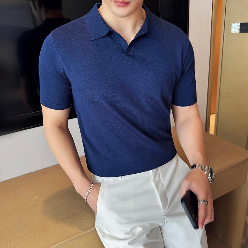 Sports Shirt High Elasticity Knitted Men Polo Shirt Short Sleeved 2026 Summer New Ice Silk Light Thin Solid